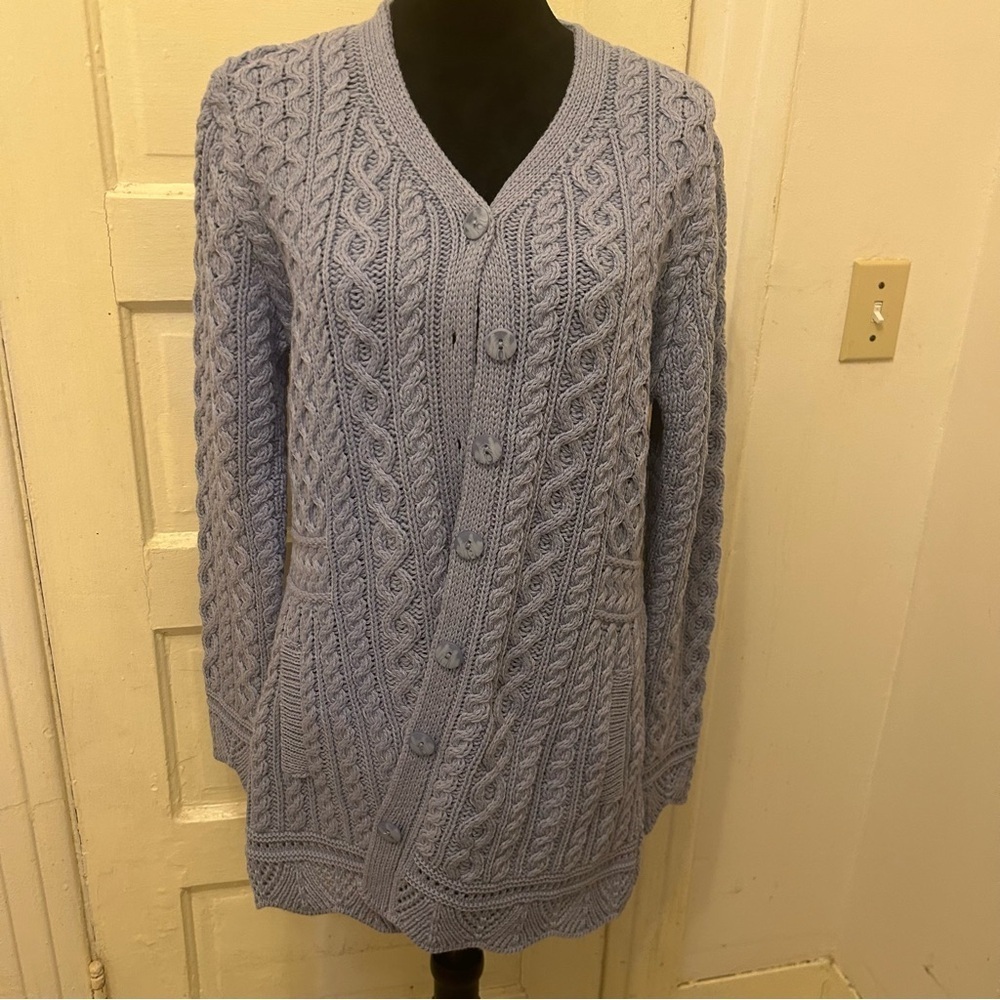 NEW Aran Crafts Made in Ireland 100% Merino Wool Cardigan Long Line Academia